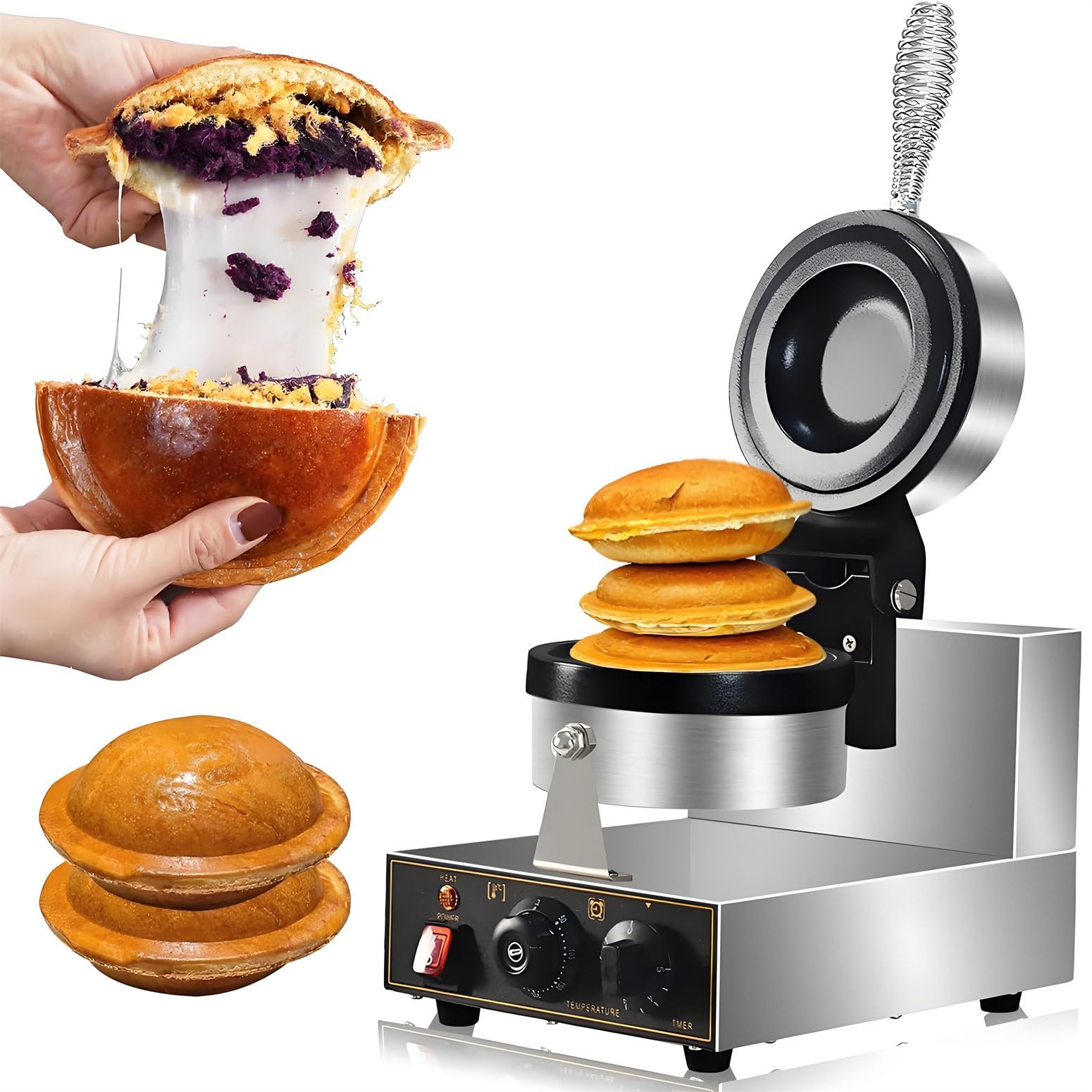 Hamburger Elettrico Commerciale Macchina per Waffle, Macchina per Gelato, Pressa per Panini, Macchina per Panini Antiaderente, Controllo Della Temperatura 50-300°c E Timer Da 5 Minuti,SingleHead