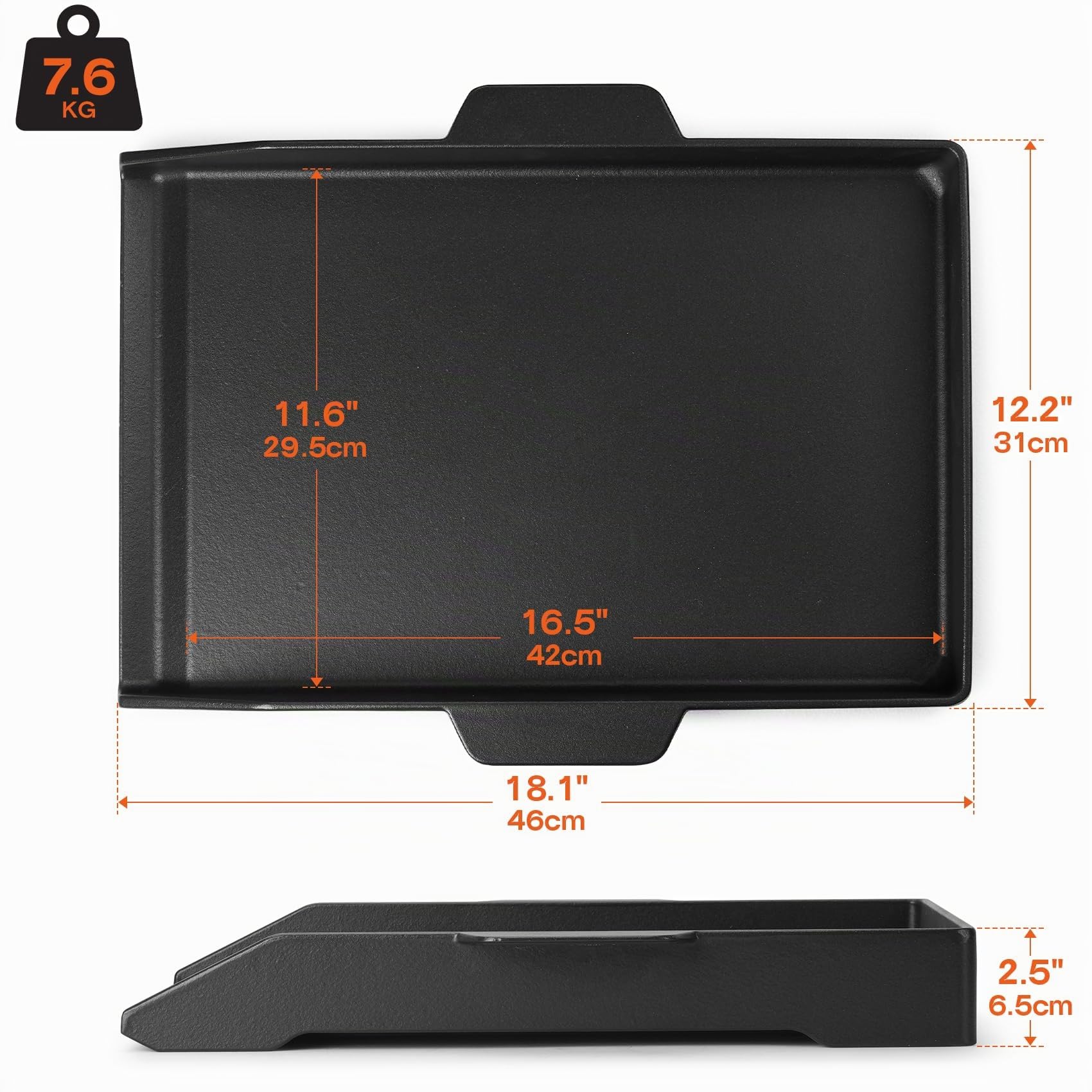 Onlyfire 46 × 31 cm Plaque Fonte avec Bords Extra Hauts pour Plaque de Cussion Gaz 2 Feuxs, Barbecues, Cuisinière