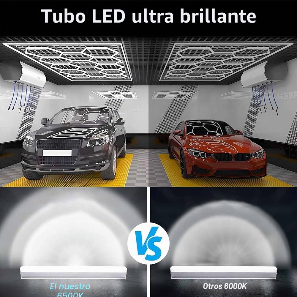 14 luces LED hexagonales, 65 W, 6500 K, superbrillantes, color blanco puro, iluminación de taller para sótano, almacén, salón de belleza de automóviles, tienda de detalles de automóviles, hogar