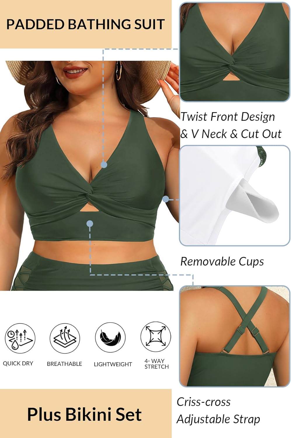 Women's Plus Size Two Piece Swimsuits - High Waisted Bikini Tummy Control Bathing Suits 2025 Twist Knot Swimwear - Image 4