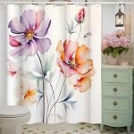 Floral Garden Cosmos Ensemble de Rideaux de douche, Rideau de salle de bains de fleurs 72 x 72 Inch Rideau Douche avec 12 Crochets