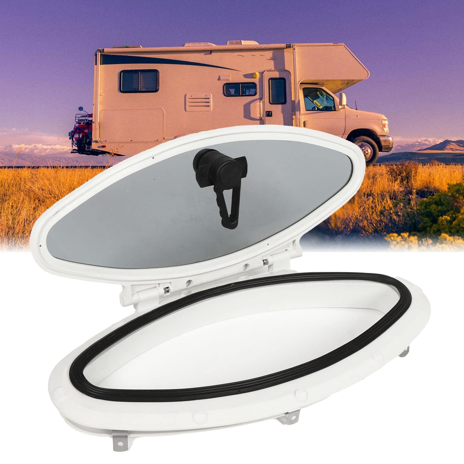 Tbest Portillo de Apertura Ovalada, Orificio para Puerto de Barco, Ventana de Ojo de Buey para Yate, 18,5 X 8,3 Pulgadas, Apertura de 0 a 180 Grados, Impermeable, Sellado con Manija de