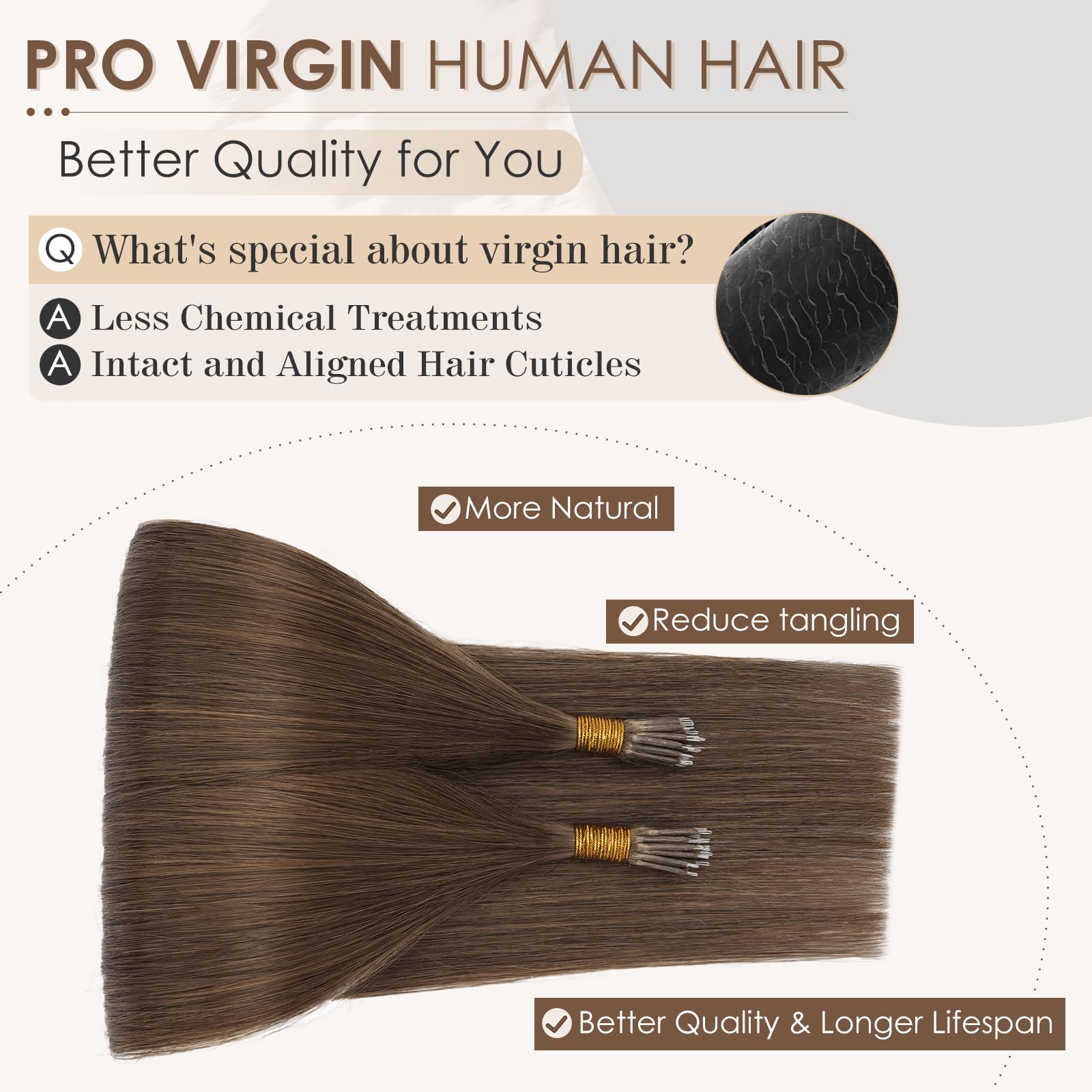 Elailite Nano Ring Extension Real Human Hair Cold Fusion With Nano Beads Remy Hair 50 Strands 50g Straight (#4 Medium Brown, 14 Inch) - Image 2