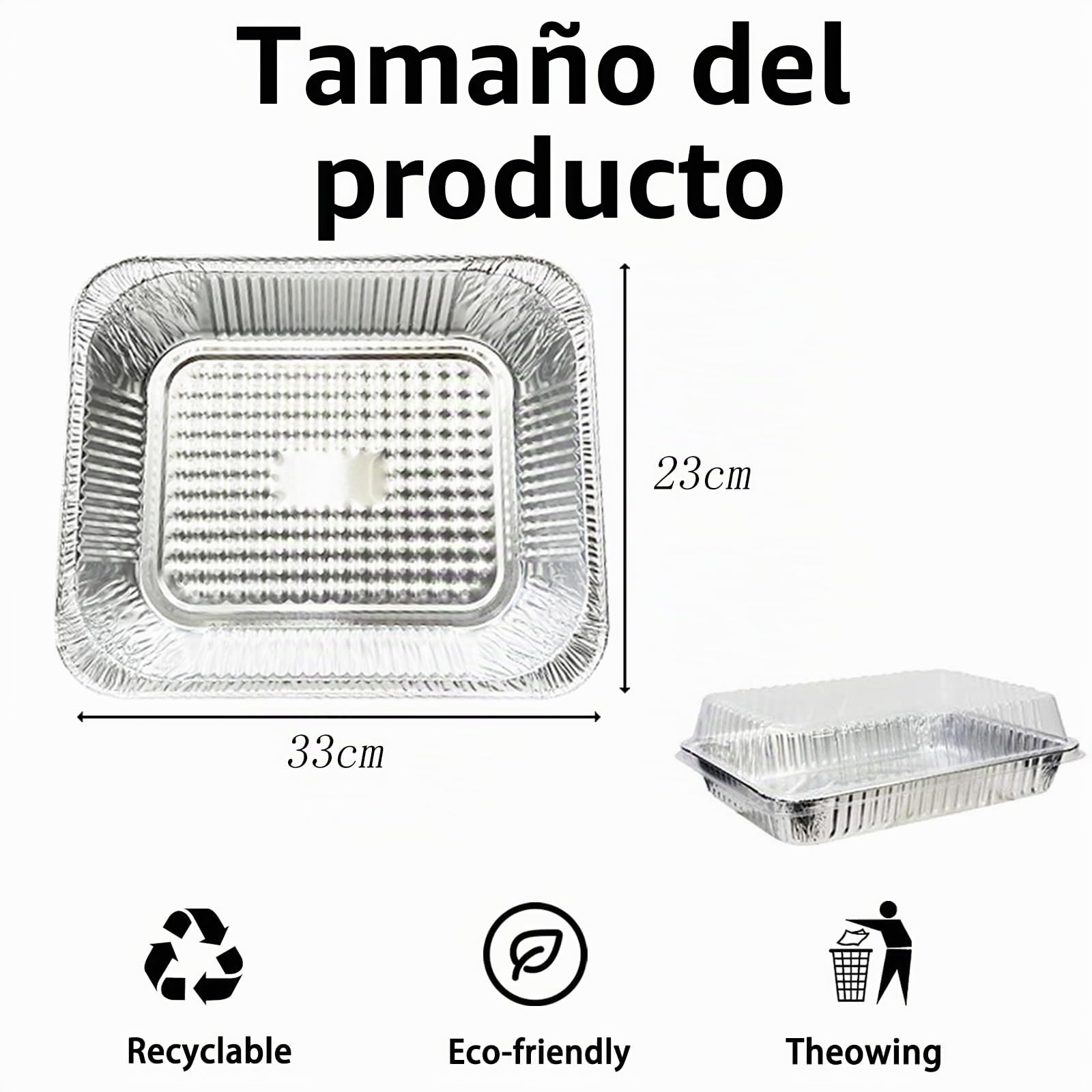 10 bandejas grandes desechables de aluminio con tapas de 32 x 26 cm, recipientes de alimentos de aluminio para fiestas de verano, bandeja de preparación de comidas, bandeja de horno de papel de