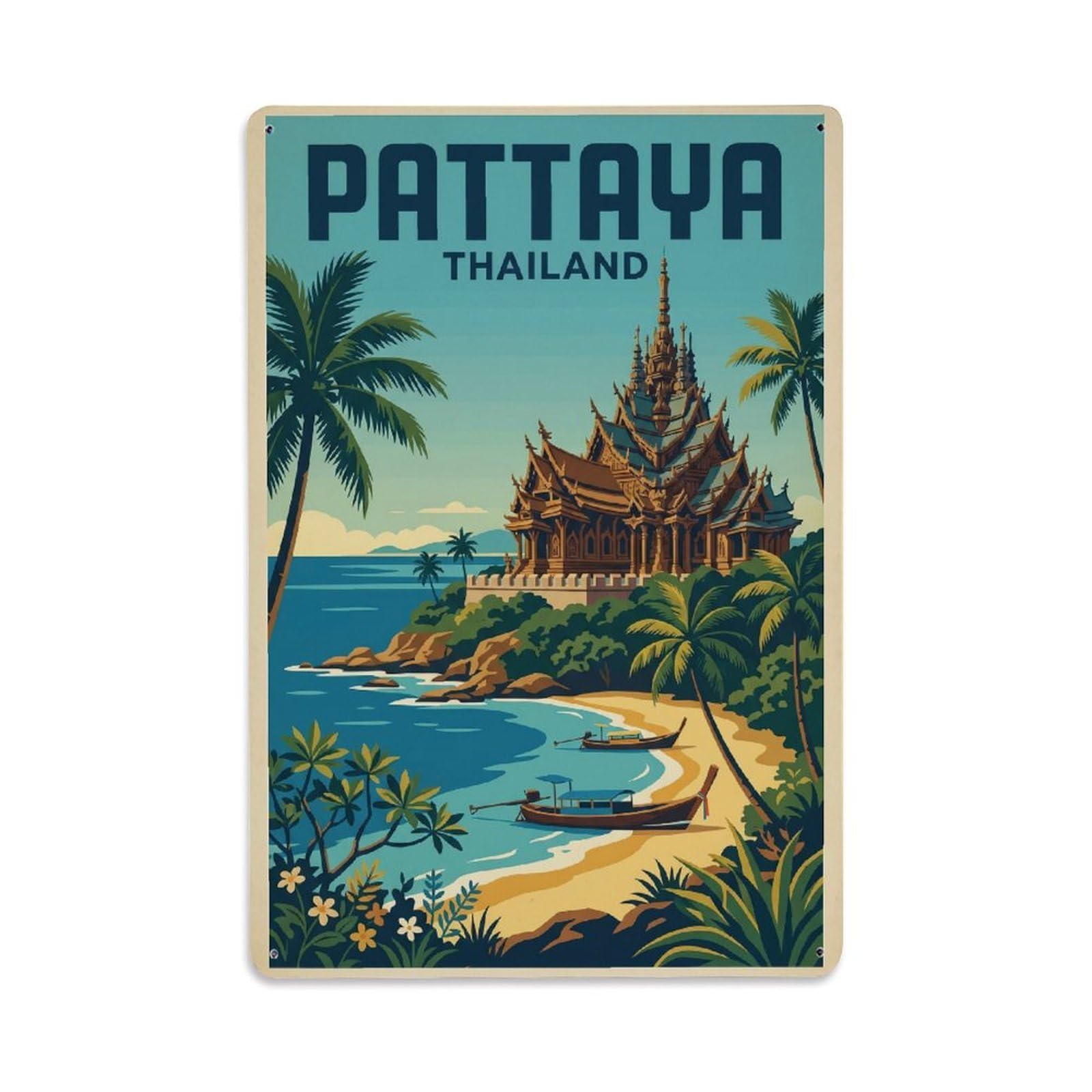 Retro Thailand Pattaya Travel Metal Tin Sign Plaque Wall Decor for Cafe, Club Bar, Office, Garden Metal Poster 8x12Inch