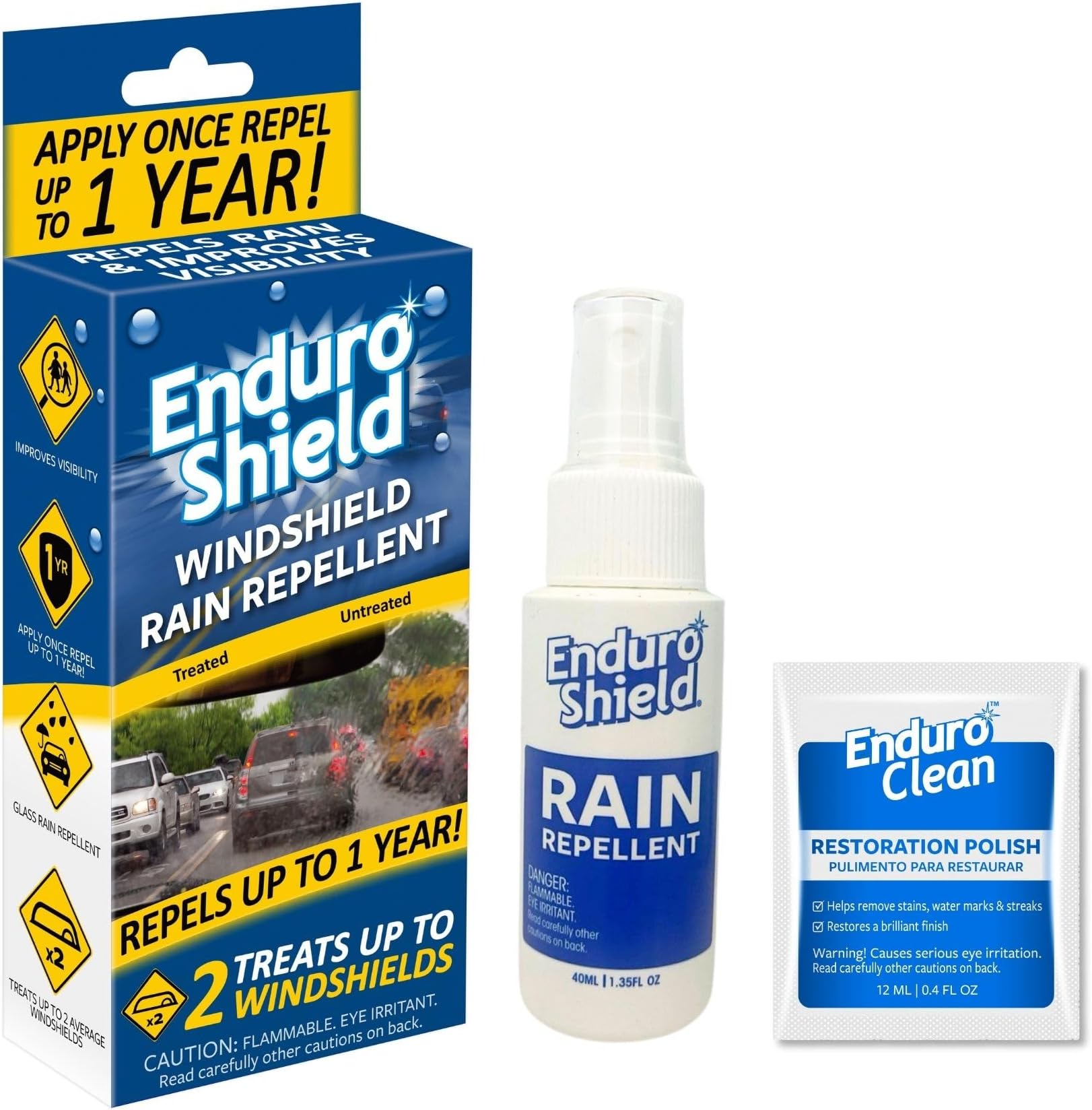 Windshield Rain Repellent Lasts up to 1 Year! (2 Windshield Pack) - Improves visibility in weather driving conditions and and allows for easier removal of snow and ice.