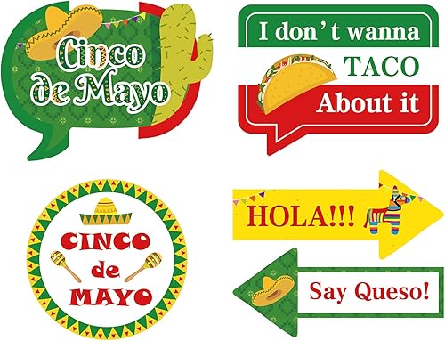 Miniatura 5 de SWYOUN Cinco de Mayo Taco Fiesta Photo Booth Props Mexican Party Supplies Decoración con marco de papel (paquete de 33)