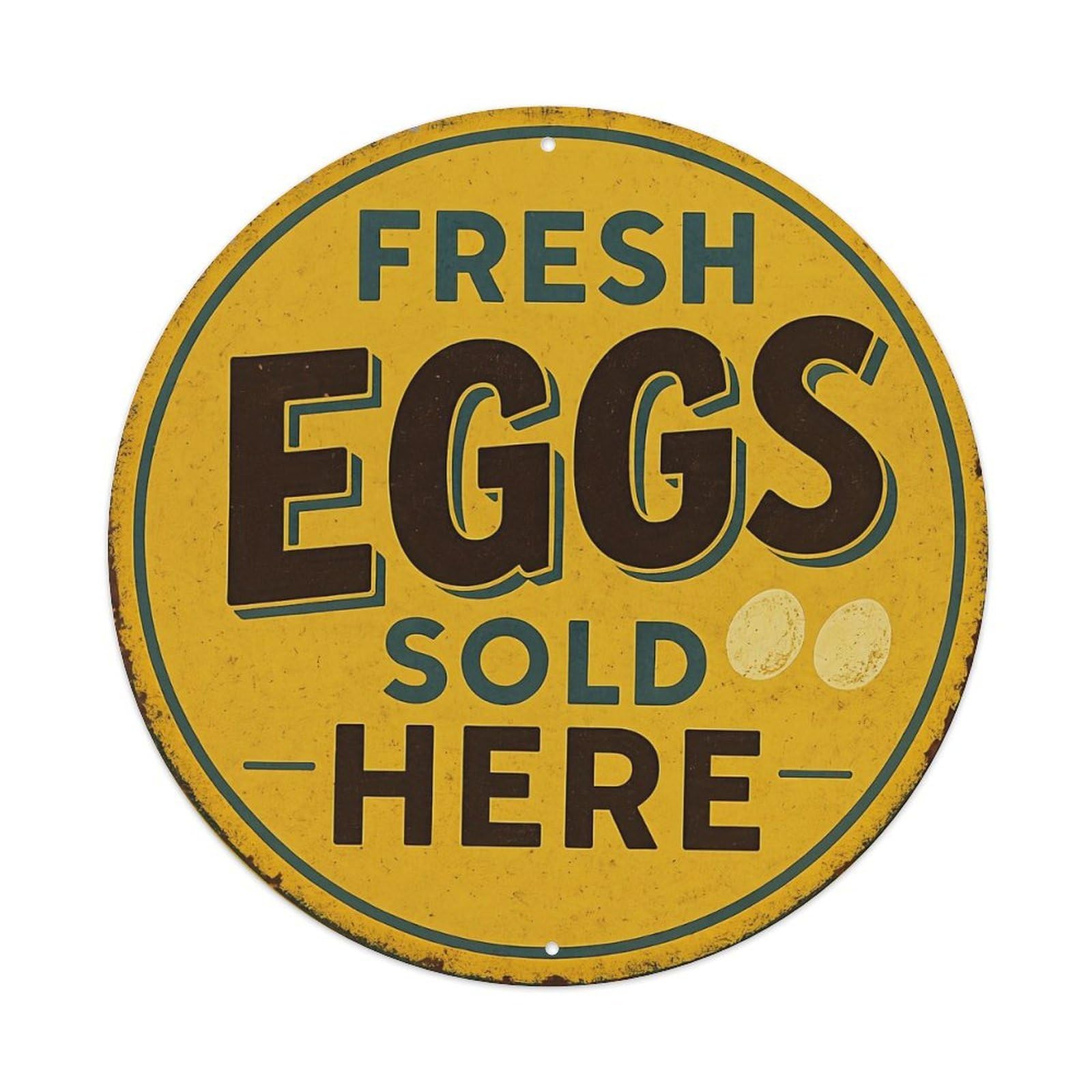 Fresh Eggs Sold Here Round Tin Sign Vintage Metal Sign Home Bar Garden Indoor & Outdoor Wall Decor Retro Metal Poster 8x8 Inch
