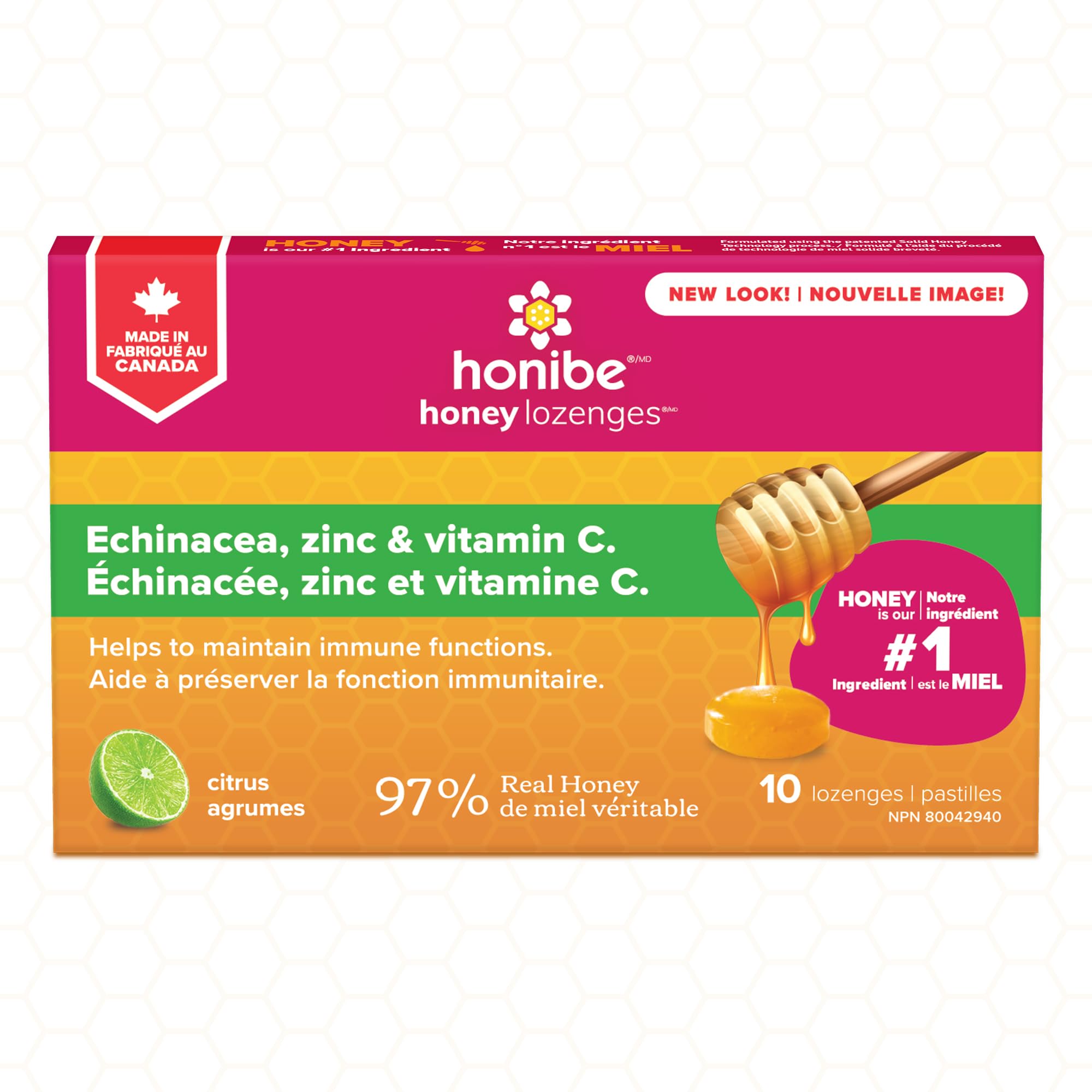 HonibeLozenges - Imune Boost With Echinacea, Vitamin C, Zinc And Citrus - 10 Lozenges