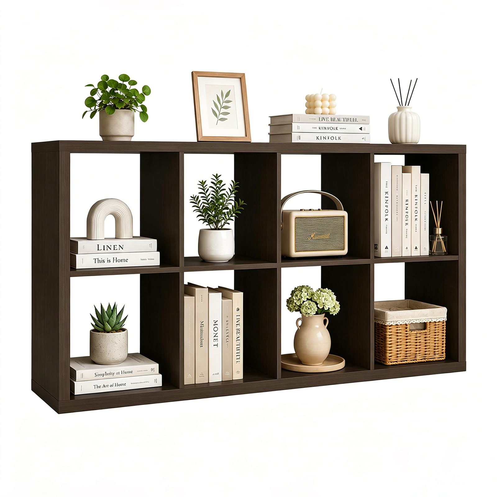 CTESNE Wooden Thick Frame 8 Cube Storage Organizer Shelf with Anti-Tipping Kit