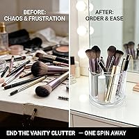 Vista 2 de Soporte para brochas de maquillaje con 360 brochas de maquillaje giratorias para tocador, 5 ranuras, organizador de maquillaje y almacenamiento