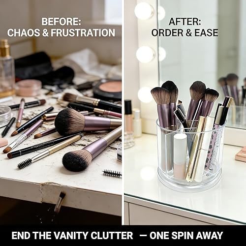 Miniatura 2 de Soporte para brochas de maquillaje con 360 brochas de maquillaje giratorias para tocador, 5 ranuras, organizador de maquillaje y almacenamiento