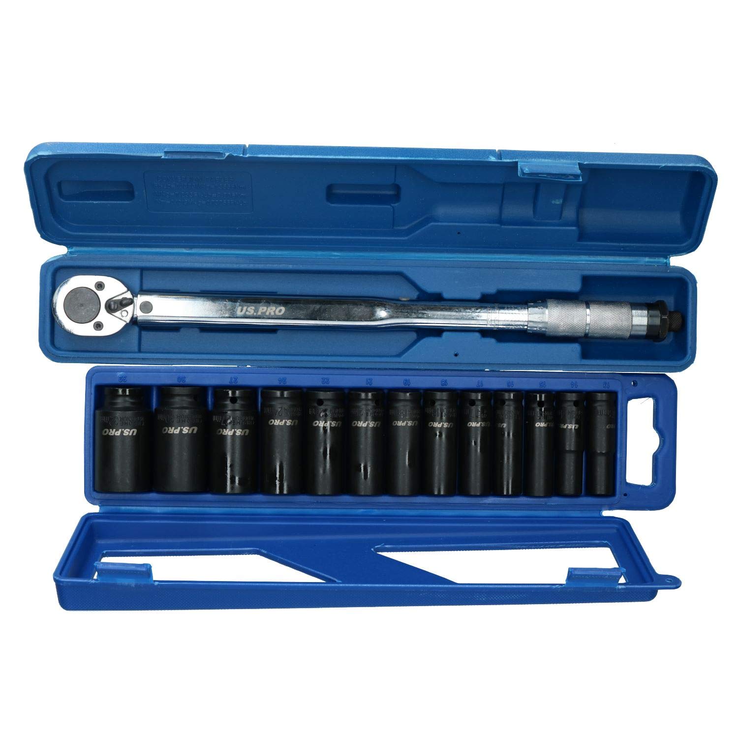 AB Tools 1/2” Drive Torque Wrench 28 – 210Nm with 13 Deep Impact Sockets 13 – 32mm
