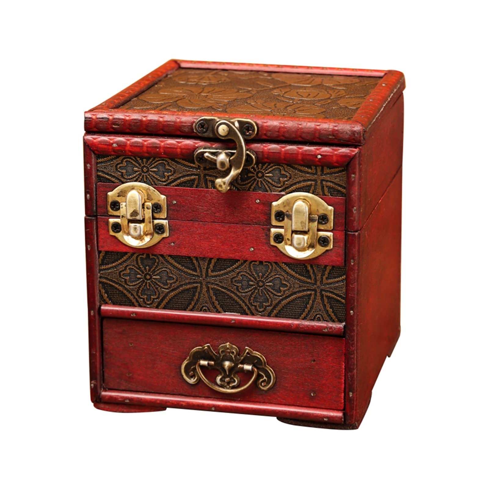 OIFAODAO Vintage wooden jewelry box, Vintage Wooden Jewelry Storage Box Handmade Decorative Treasure Case