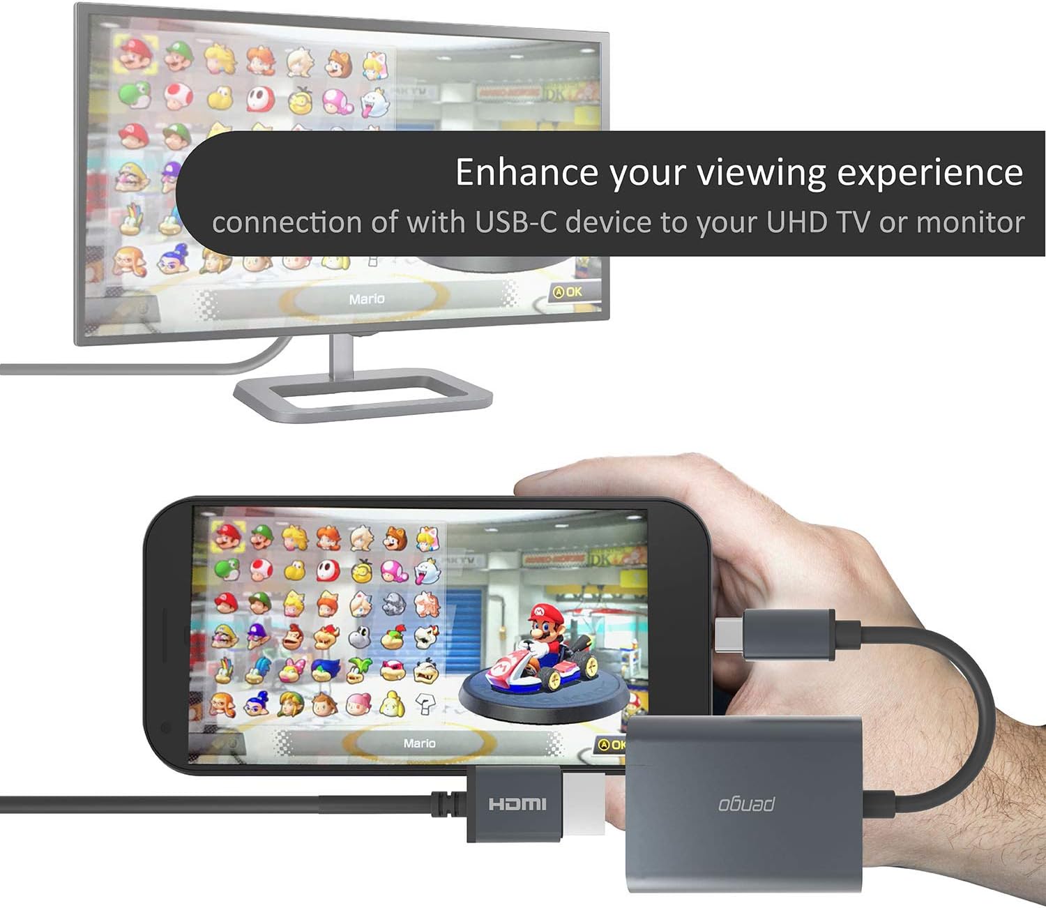 Hot Deals Pengo USB-C Monitor Adapter, USB-C HDMI Adapter (HDMI 2.0 HDR 4K60), Compatible with Type-C Laptop & Mobile Phones Like Samsung, iPadPro 2018+, MacbookPro iMacPro 2017+ for 4K60 HDR Monitor Extension