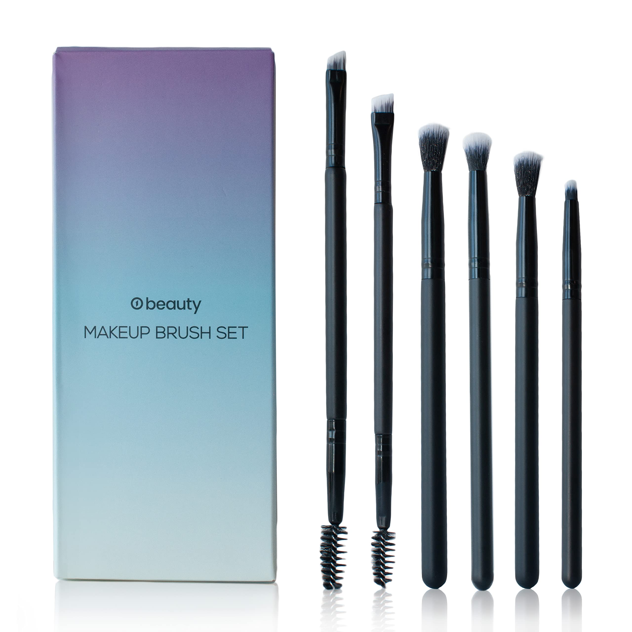 6 Piece Eyebrow Brush & Eyeshadow Makeup Brush Set With Soft Synthetic Hairs & Real Wood Handle for Eyeshadow, Eyebrow, Eyeliner, Blending