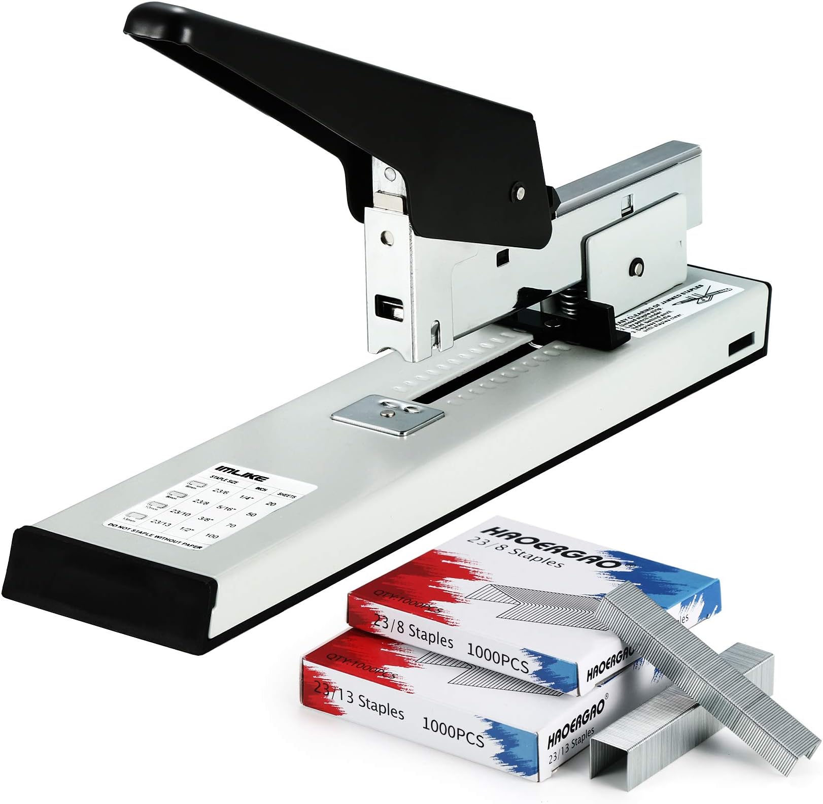 IMLIKE Heavy Duty Stapler With 2000 Staples: 100 Sheets High Capacity Office Manual Big Metal Large Stapler for Paper Binding, Includes 23/8 & 23/13 Staples Each 1000PCS