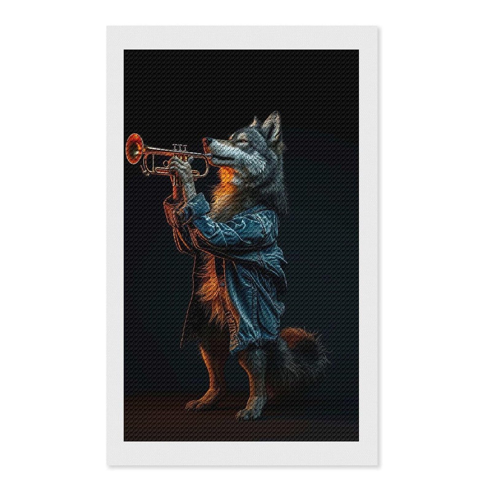 Junmoney Wolf Trumpet Diamond Painting Canvas Set 12"x20", for Women, Pleasing Wall Art Project, Aesthetic Room Decor, Gift Idea