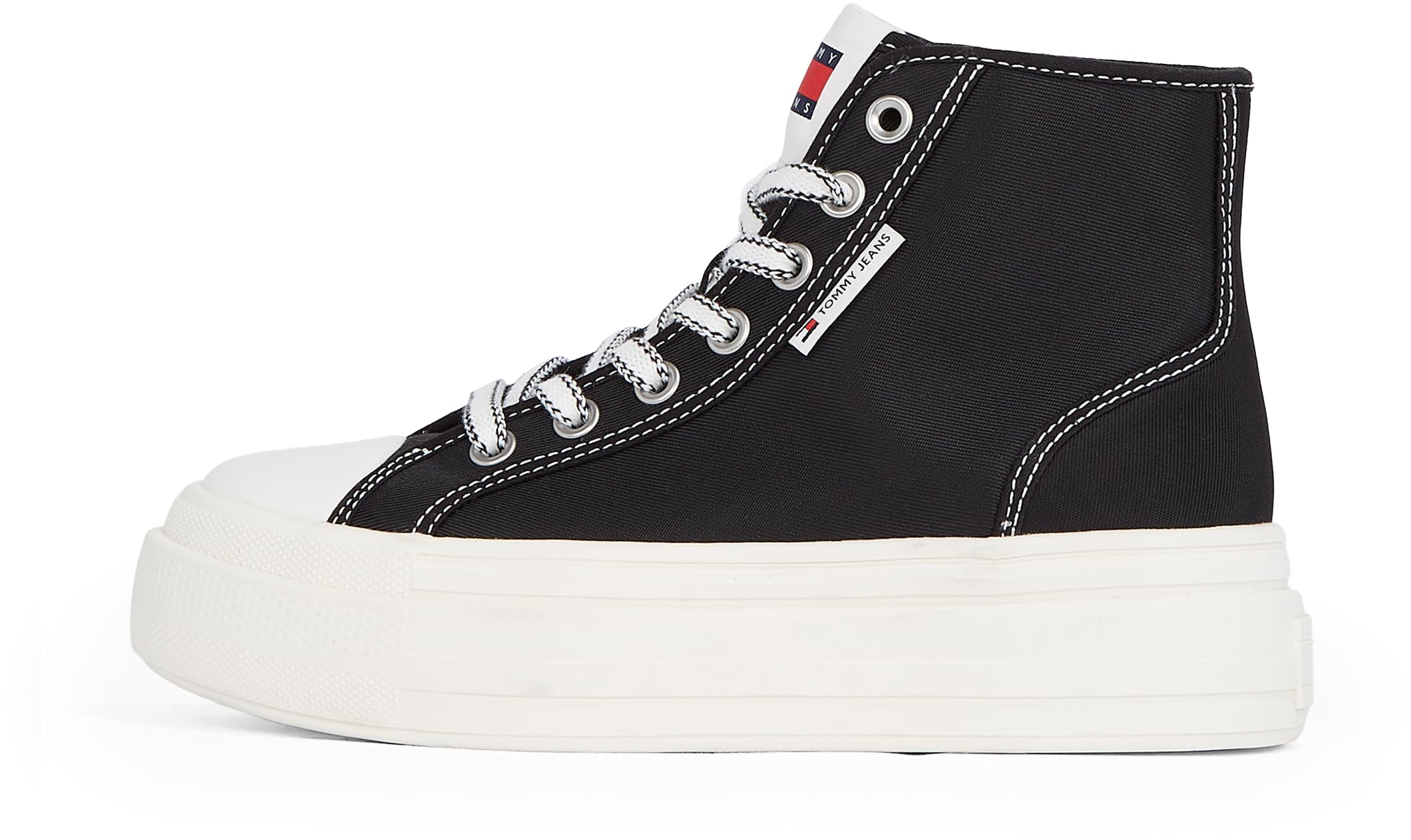 Tommy Jeans Women’s High Top Foxing Flatform Trainers, Black (Black), 6.5