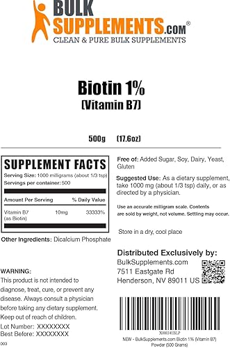 Miniatura 2 de BulkSupplements.com Biotin 10000mcg Polvo - Polvo de biotina, suplemento de biotina, vitaminas de biotina para el cabello, la piel y las uñas, sin