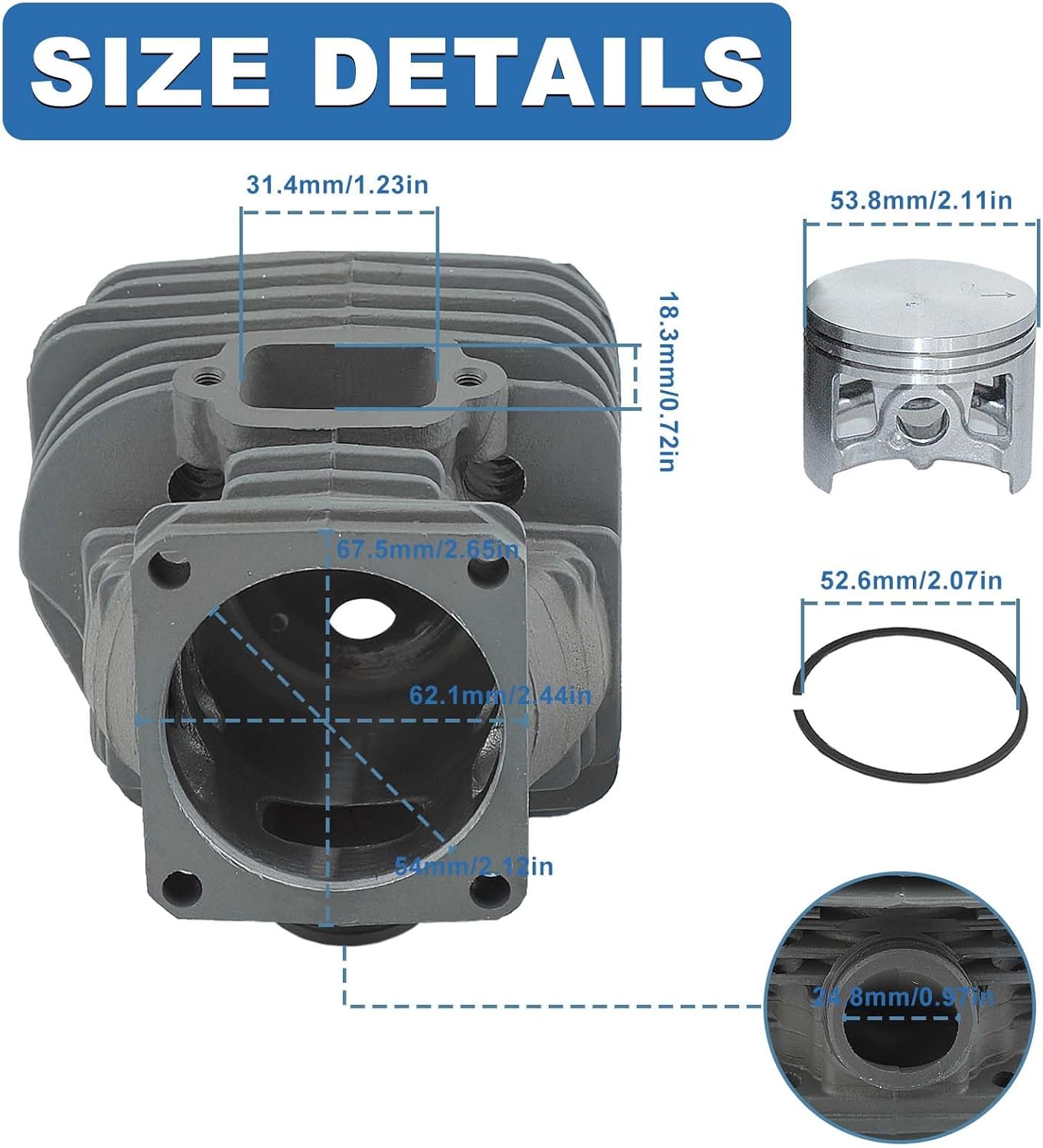AUMEL 54mm Cylinder Piston Kit For Stihl MS660 066 MS650 064 Chainsaw Replace 1122 020 1211.