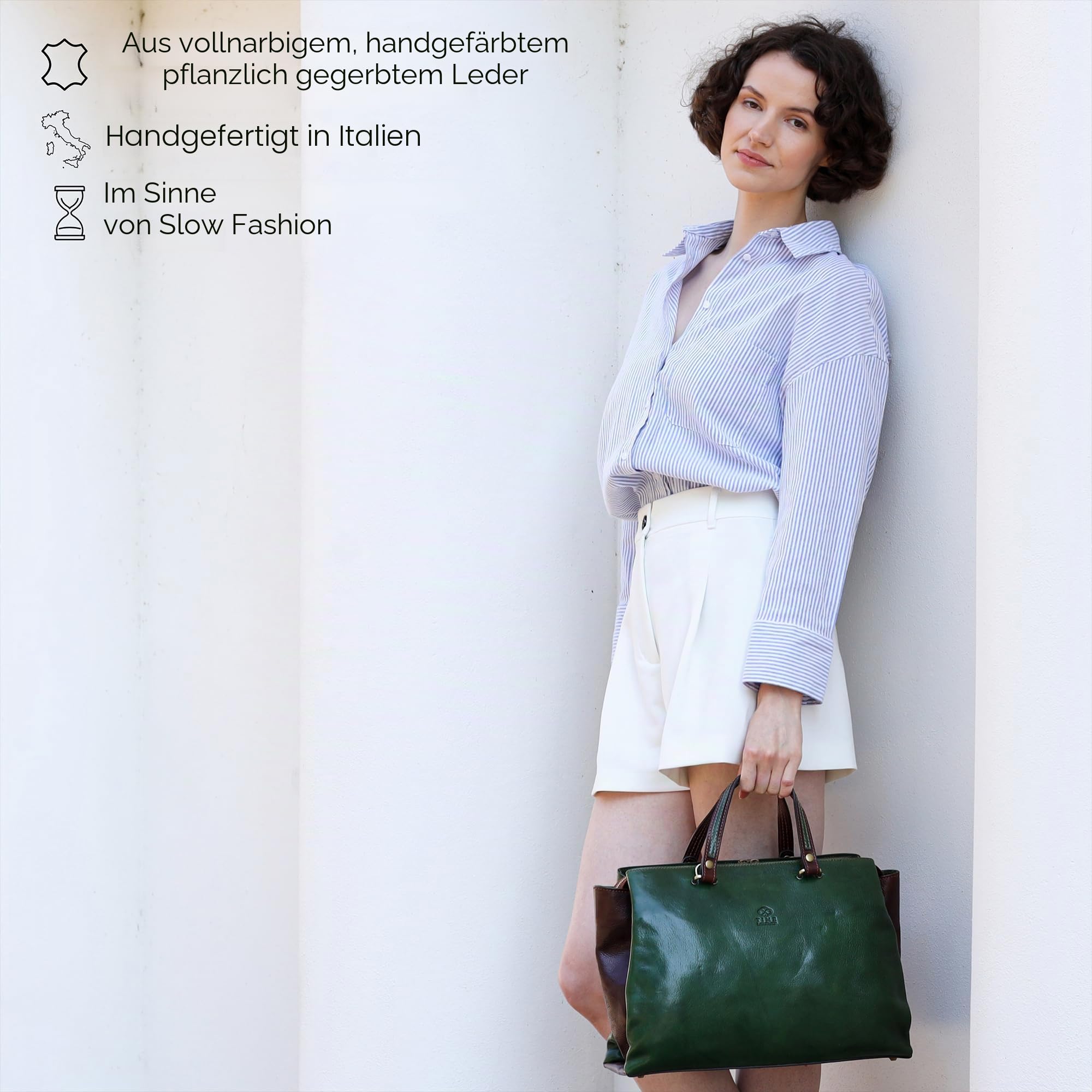 Time Resistance Schultertasche Damen - Handtasche aus Leder - Made in Italy - Ledertasche - Shopper - Tasche für Damen