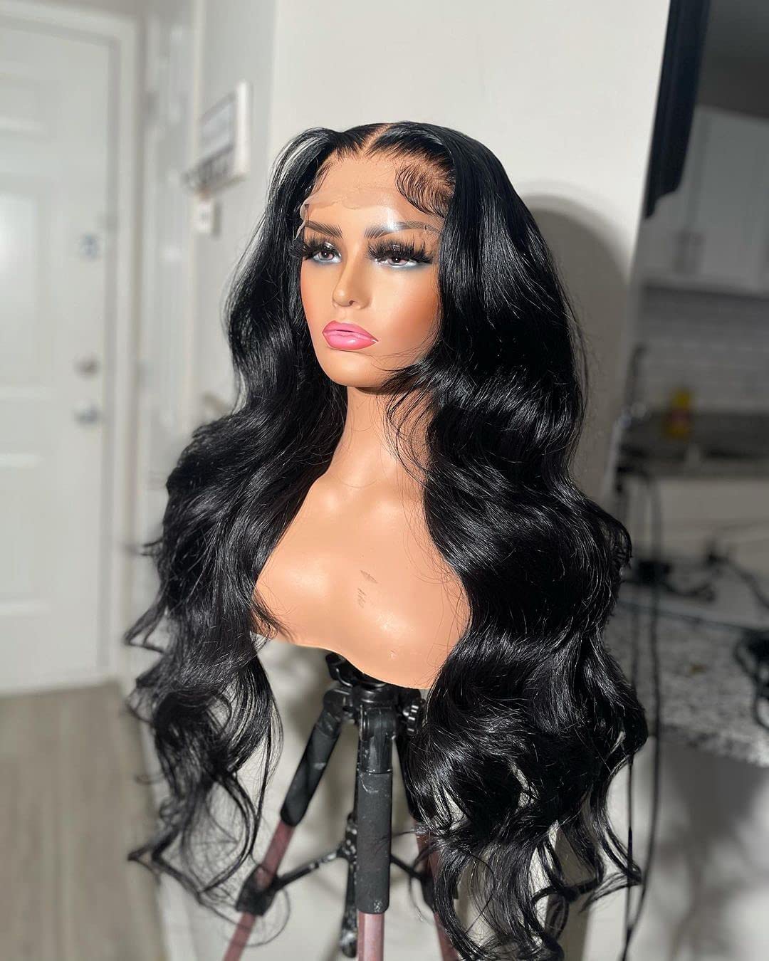 Body Wave 13×4 Transparent Lace Frontal Human Hair Wigs For Black Women Glueless Pre Plucked Bleached Knots Loose Wave Wavy Natural Hair Brazilian Remy 150% Density 18 Inch
