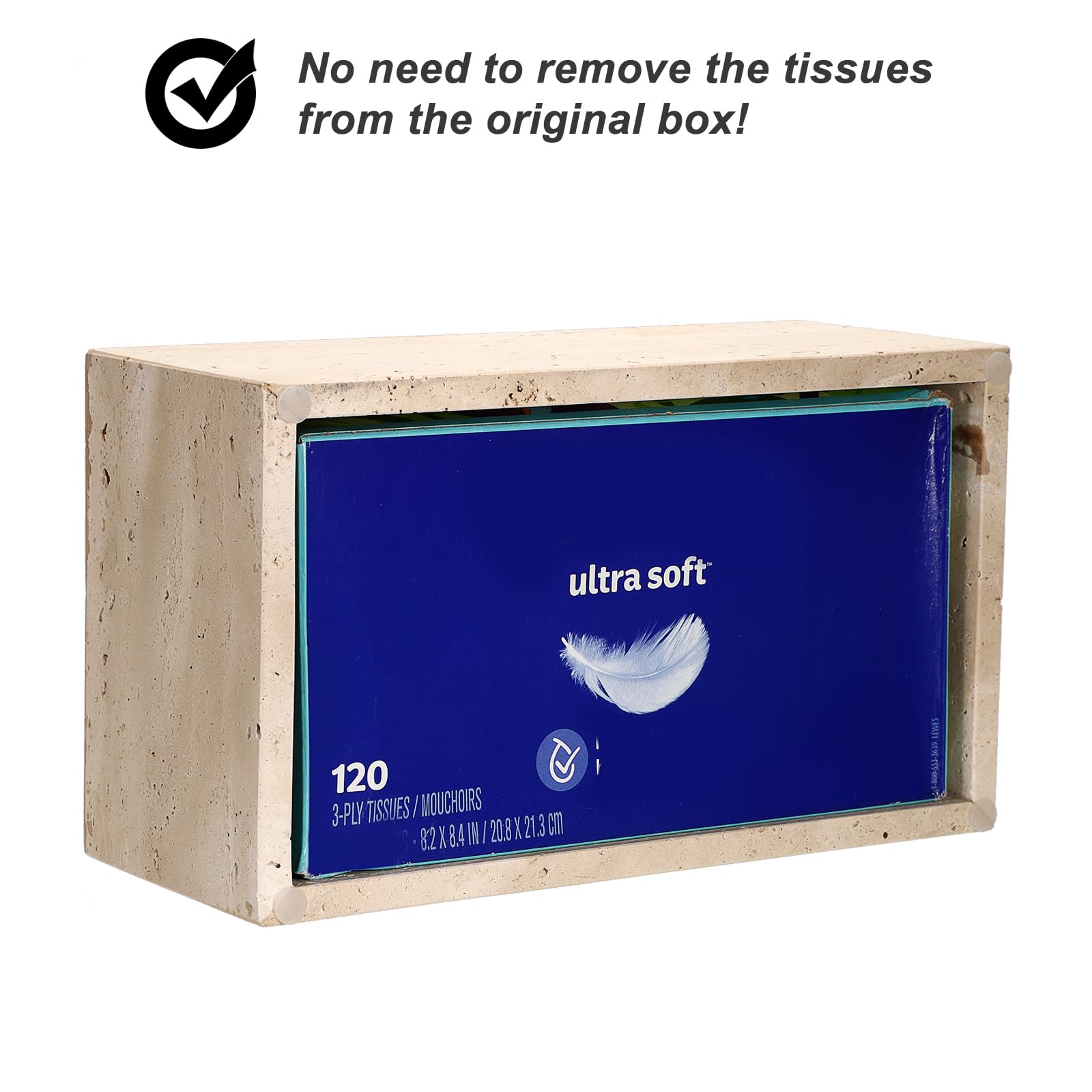 Sumnacon Rechteckige Taschentuchbox-Abdeckung, natürlicher Travertin, mit Pads, robuster Stein-Tücherbox-Halter, wunderschöner Taschentuchhalter für WC, Badezimmer, Küche, Wohnzimmer, Tisch, Hellbeige