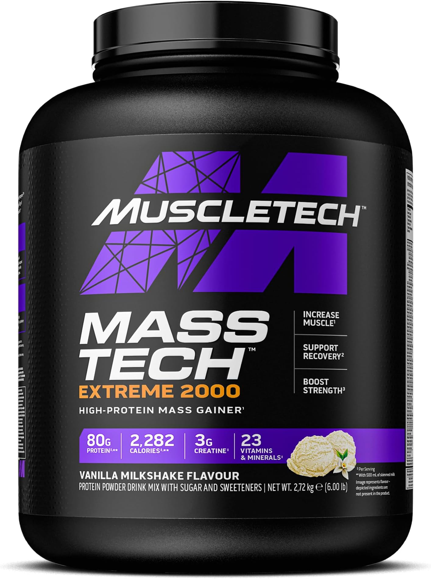 MuscleTech MassTech Extreme Protein Powder, Weight & Muscle Mass Gainer, Whey Mass Protein Powder with 3g Creatine, 80g Protein, 2,282 Calories, 2.72kg, Vanilla Cake