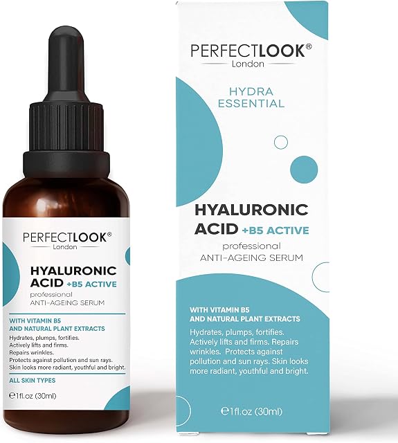 PERFECT LOOK LONDON Hyaluronic Acid Serum with B5 - HYDRA ESSENTIAL . Professional Anti Aging Moisturiser for Face. Will Moisturize your Skin while Filling In Fine Lines and Signs of Ageing