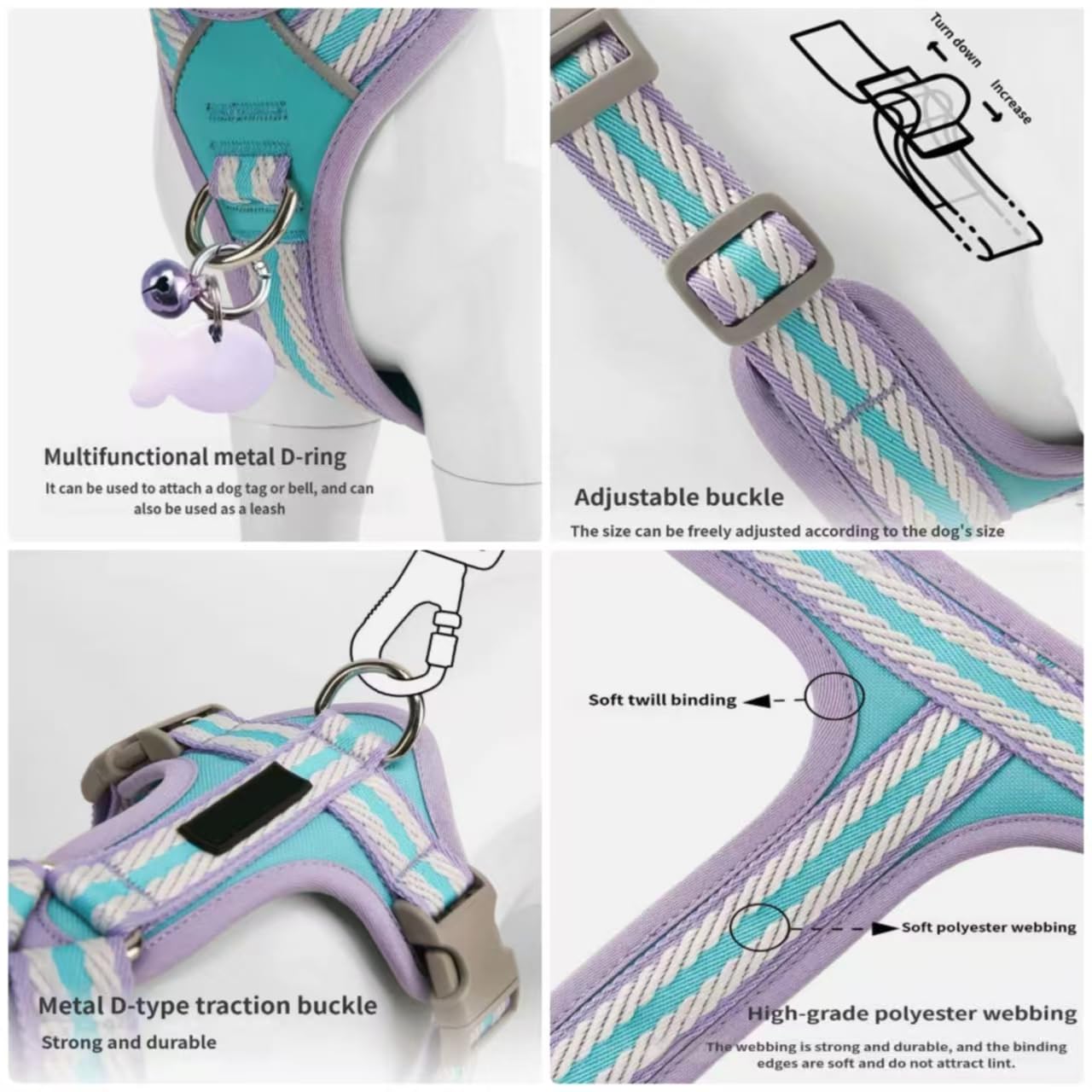 Dieses verstellbare Hundegeschirr im Westenstil wurde speziell für Whippet entwickelt und verfügt über einen D-Ring aus Metall sowie weiches, atmungsaktives Mesh-Gewebe. A L