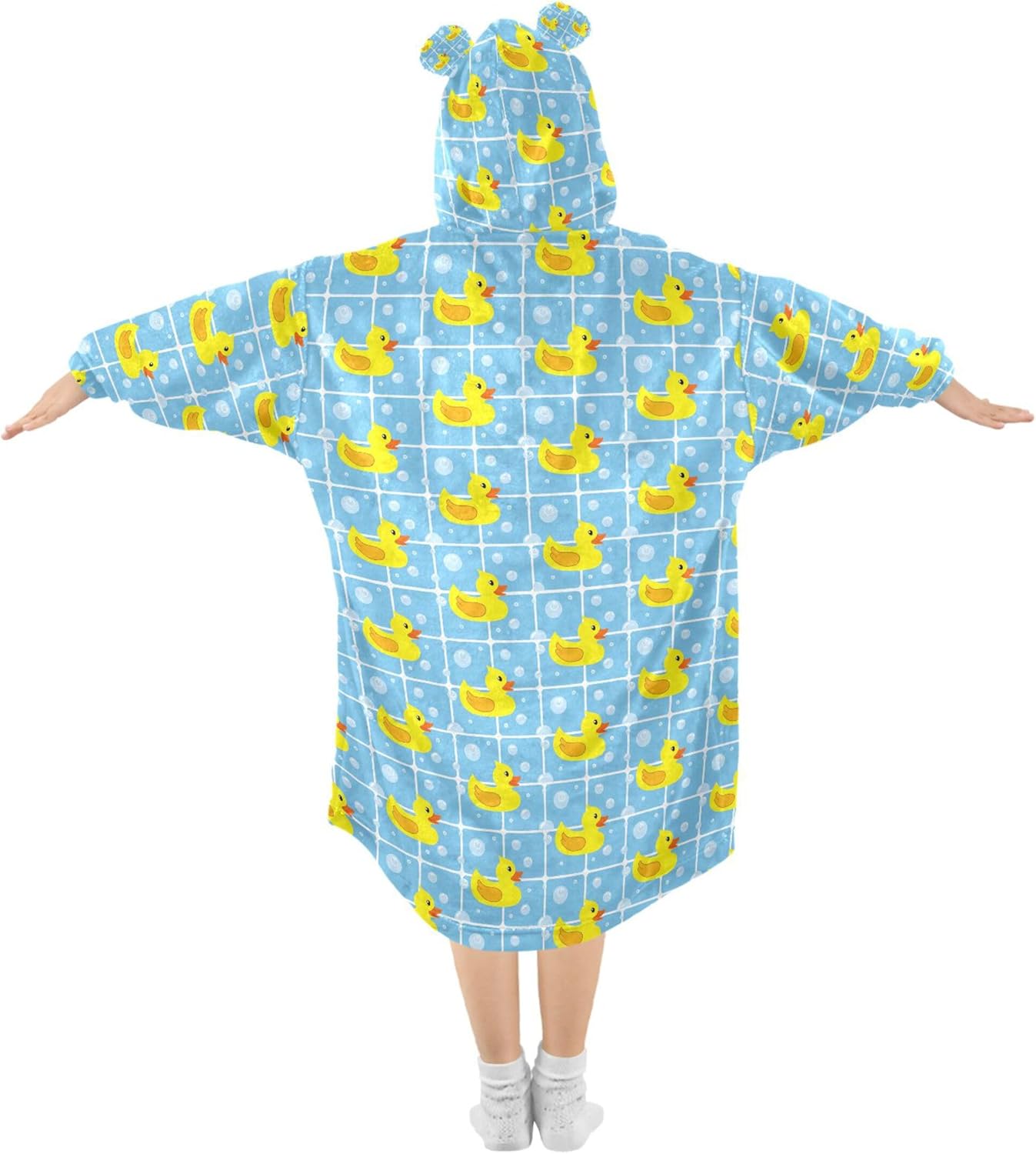 Cute Yellow Rubber Duck Kids Wearable Blanket Hoodie with Pocket and Sleeves for Toddlers, Cute Hoodies Girls Boys