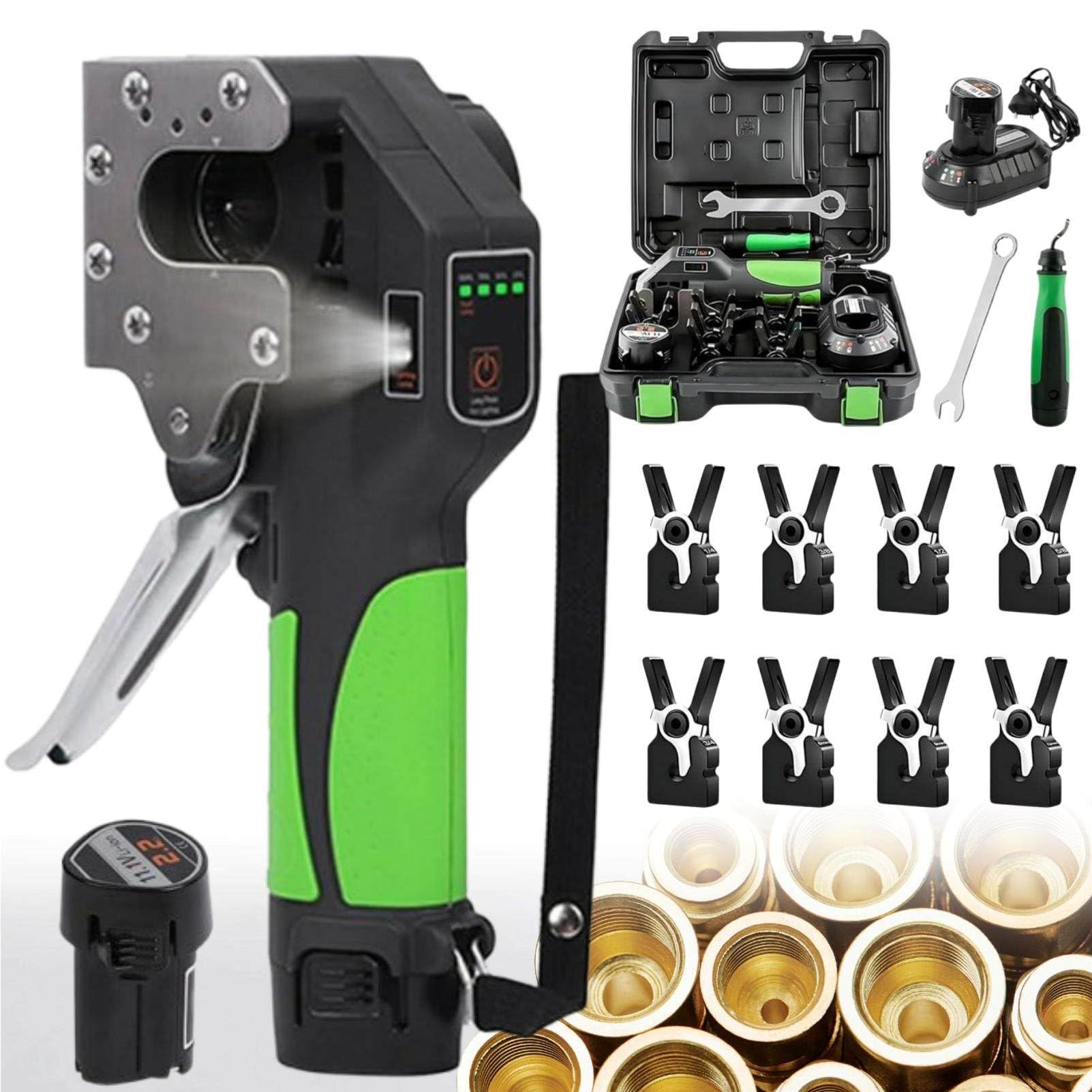 Kit de Herramientas eléctricas para abocardar tuberías, expansor inalámbrico de Tubos de Cobre con Cono excéntrico de 45°, 8 tamaños de Matrices y batería de 2200 mAh