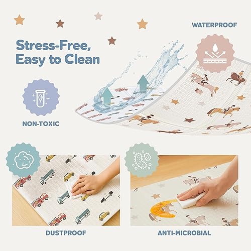 Miniatura 6 de Alfombra de juego plegable de 79 x 71 pulgadas para el suelo, tapete de juego de espuma reversible extragrande para bebés de 6 a 12 meses, tapete de