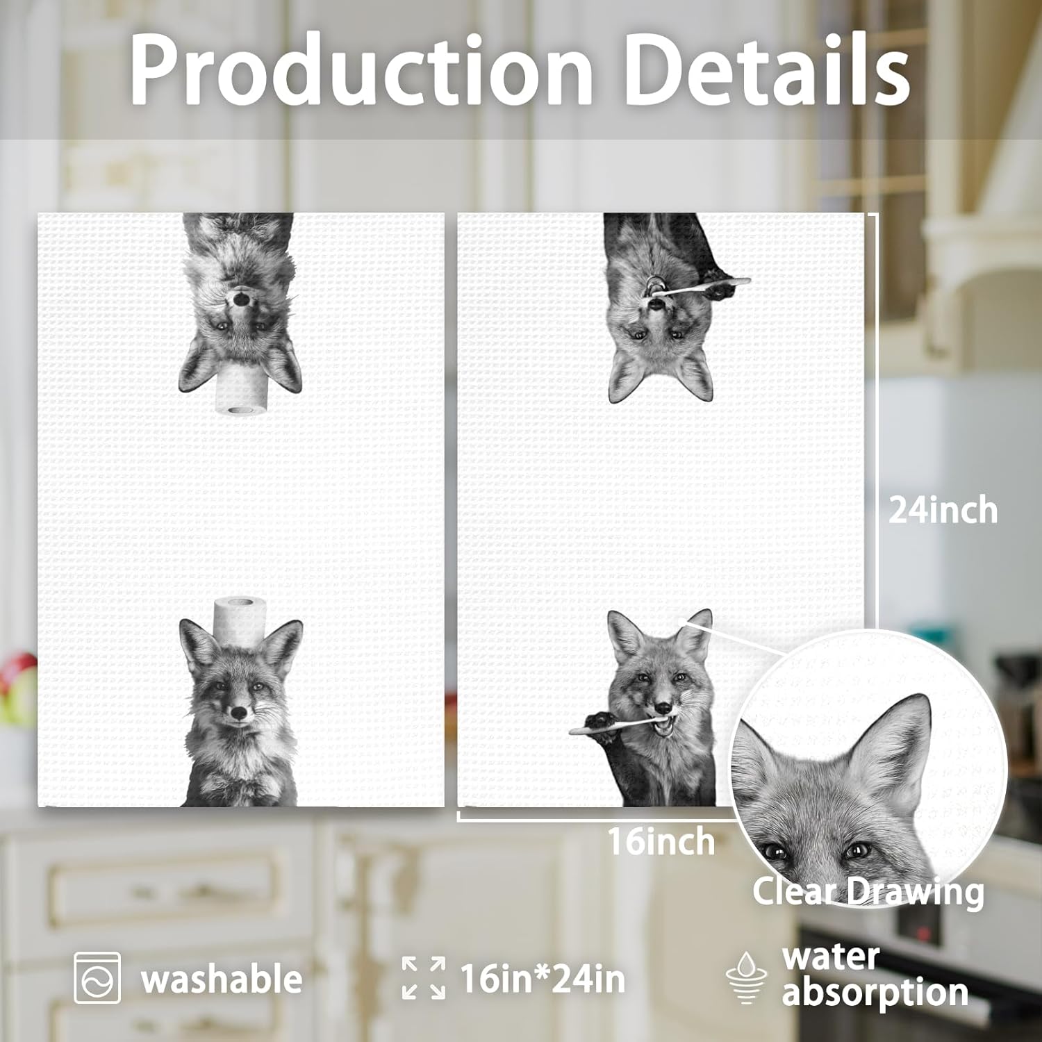 Funny Fox Hand Towels Set of 2, Fox Decor for Home Bathroom, Funny Forest Animal Brush Teeth Hand Towels for Washroom Restroom, Foxes Gifts for Kids, Cabin Foxes Kids Bathroom Decor, 16x24In - Image 7