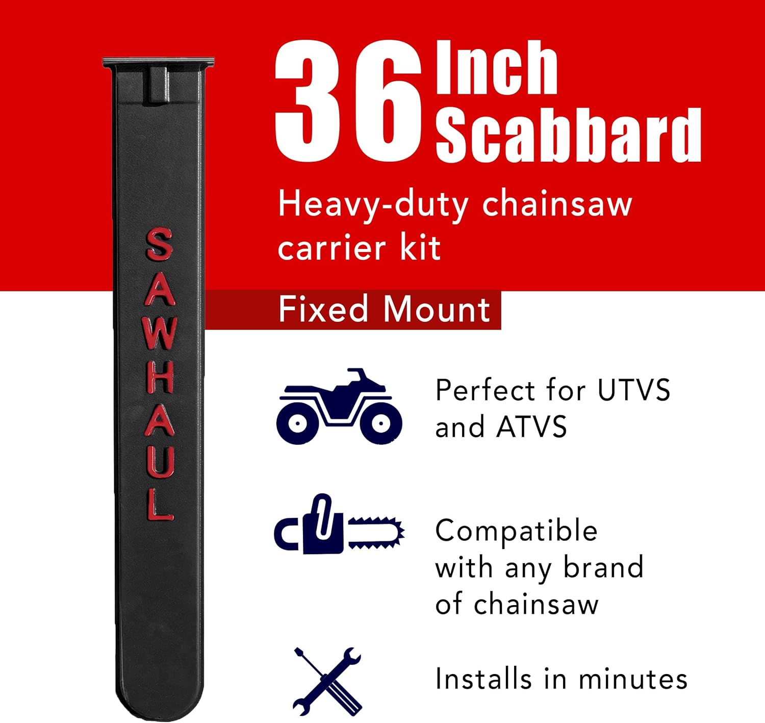 SawHaul Universal Chainsaw Holder for Tubing and ROPS - Made in Kansas USA - Fixed Mount Chainsaw Carrier (36" Red) Compatible w/All Brands