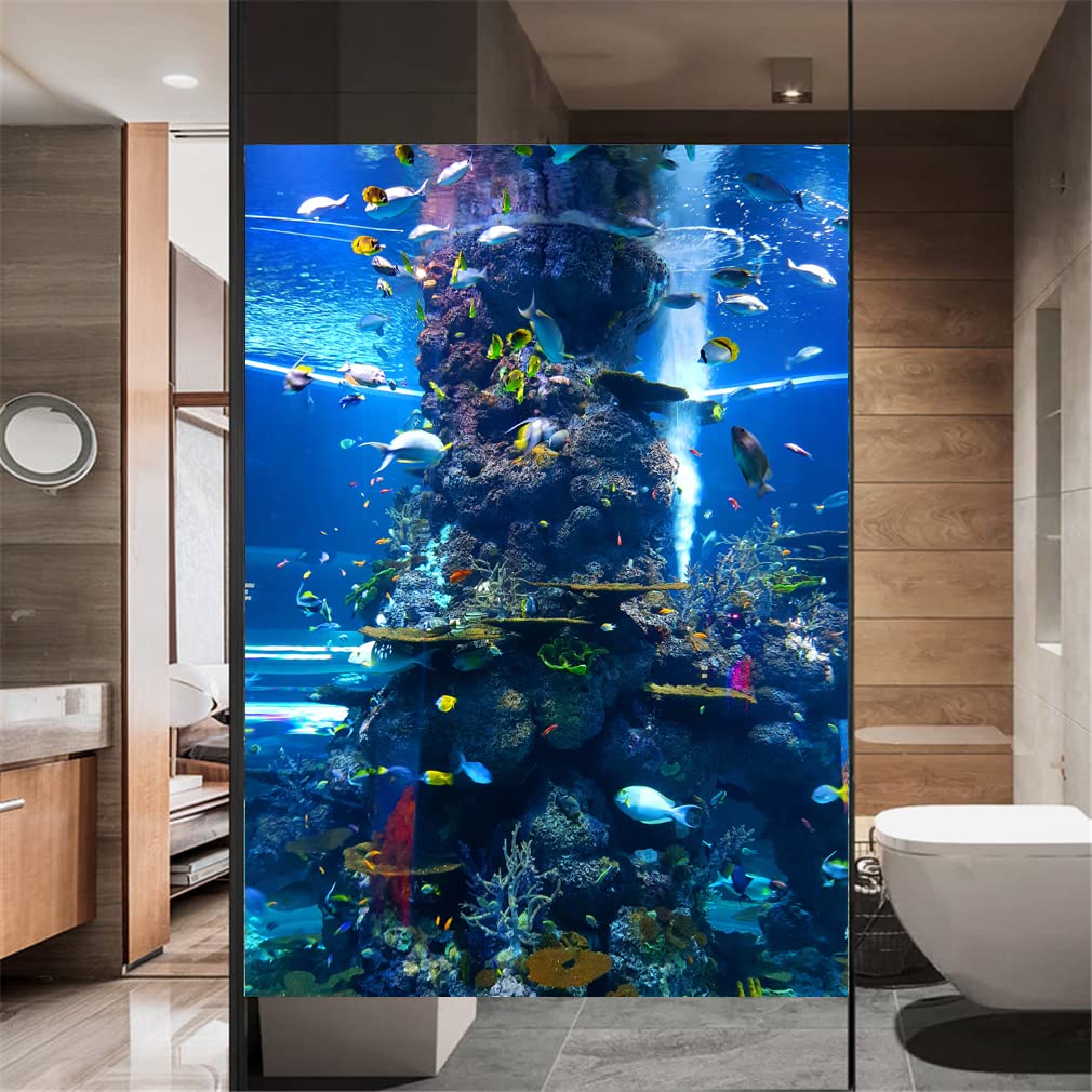 Fensterfolie, ohne Klebstoff, Sichtschutz, Aquarium, Bild, 110 K, dekorativ, Milchglas, Tür-/Fensterabdeckung, Fensteraufkleber für Zuhause, Büro, 89 x 200 cm