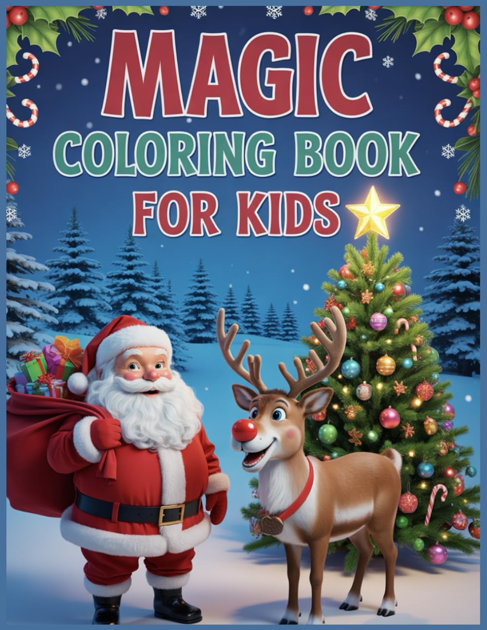 Magic coloring book for kids: A Merry Christmas Coloring Adventure for Kids Ages 4–8: Fun and Easy Holiday Coloring Pages with Santa, Elves, Cute Animals, and Winter Cheer