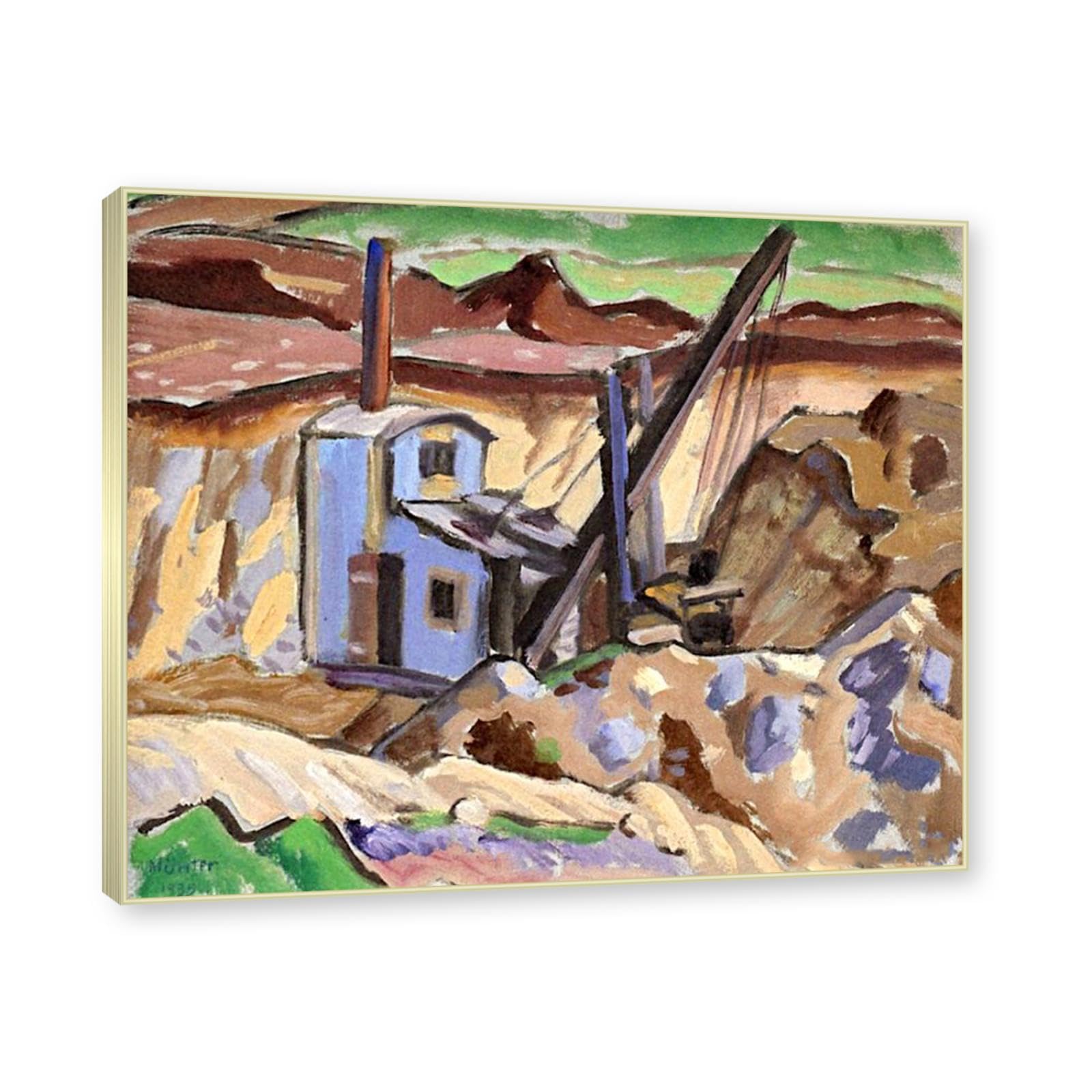NHLDZYH Szampańska złota rama. Reprodukcje obrazów, (The Blue Excavator 2) autorstwa Gabriele Münter, obraz na płótnie krajobraz, nowoczesna dekoracja domu 40 x 48 cm