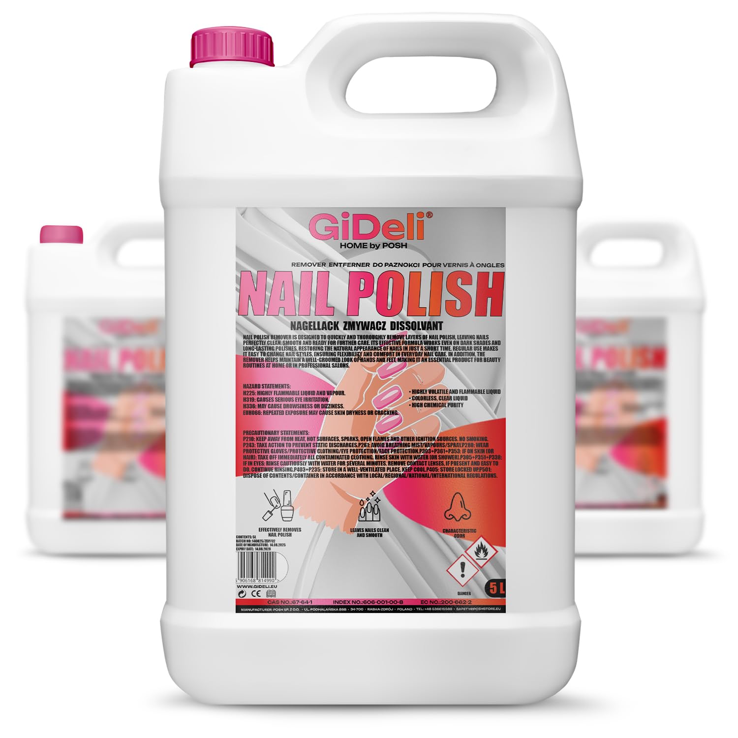 GiDeli Nagellackentferner 3x5L - Professioneller Nagelreiniger Soak-Off Gel und UV - Schonende und Zuverlässige Entfernung von Nagellacken - für Nagelstudio