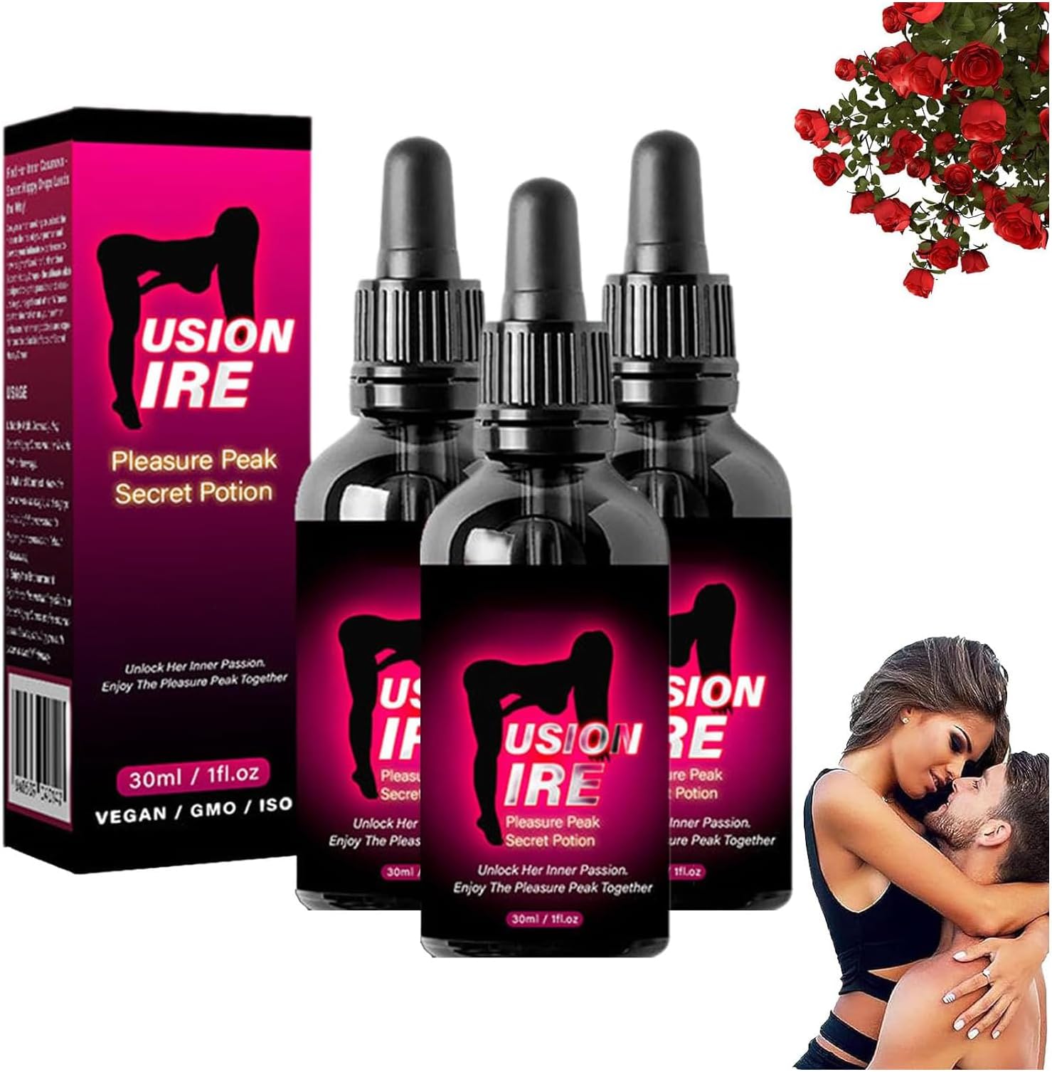 FusionFire Pleasure Peak Secret Potion - Secret Happy Drops, DesireFusion Passion Elixir,Pleasurepeak Oral Drops, Enhancing Sensitivity & Pleasure,Happy Hormones Drops for Women (3PC)