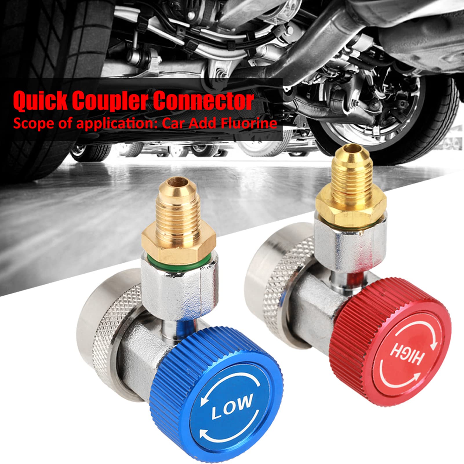 Connecteur à Coupleur Rapide, Adaptateur de Coupleur Haut et Bas AC en Laiton R134A, Raccords à Connexion Rapide à 90 ° pour Le Diagnostic du Système de Climatisation de Voiture, Charge et