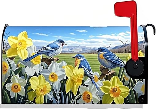 Spring Mailbox Covers Magnetic Standard Size 18 x 21 Inch Pink Flowers and Butterfly Mailbox Wrap Rustic Waterproof Floral Post Letter Box Cover Wrap Decoration for Garden
