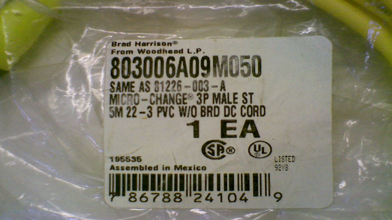 Brad Harrison 803006A09m050 Micro-Change 3 Pole Male St Female 90 803006A09m050