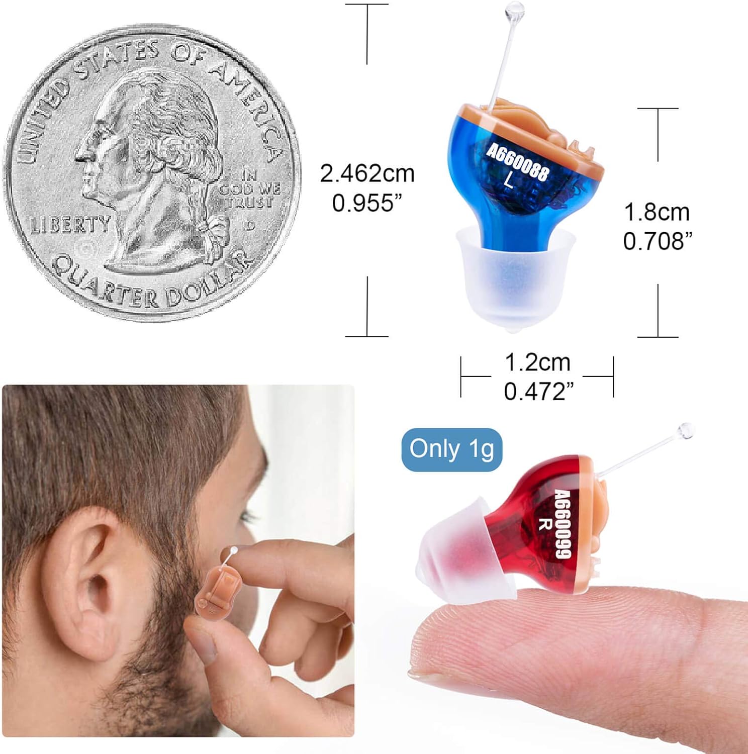 Hearing Amplifier for Seniors Adults Noise-Cancelling - Elderly Assistance Listening, Voice Sound Amplifier Ear Invisible Devices As Seen On TV Hearing Aid Cleaning Tools Included (RED)