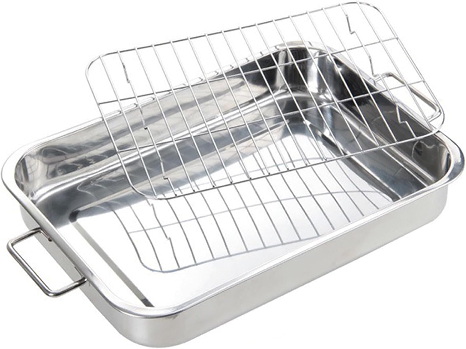 Stainless Steel Roasting Pan with Removable Rack, Large Rectangular Baking Dish with Handles