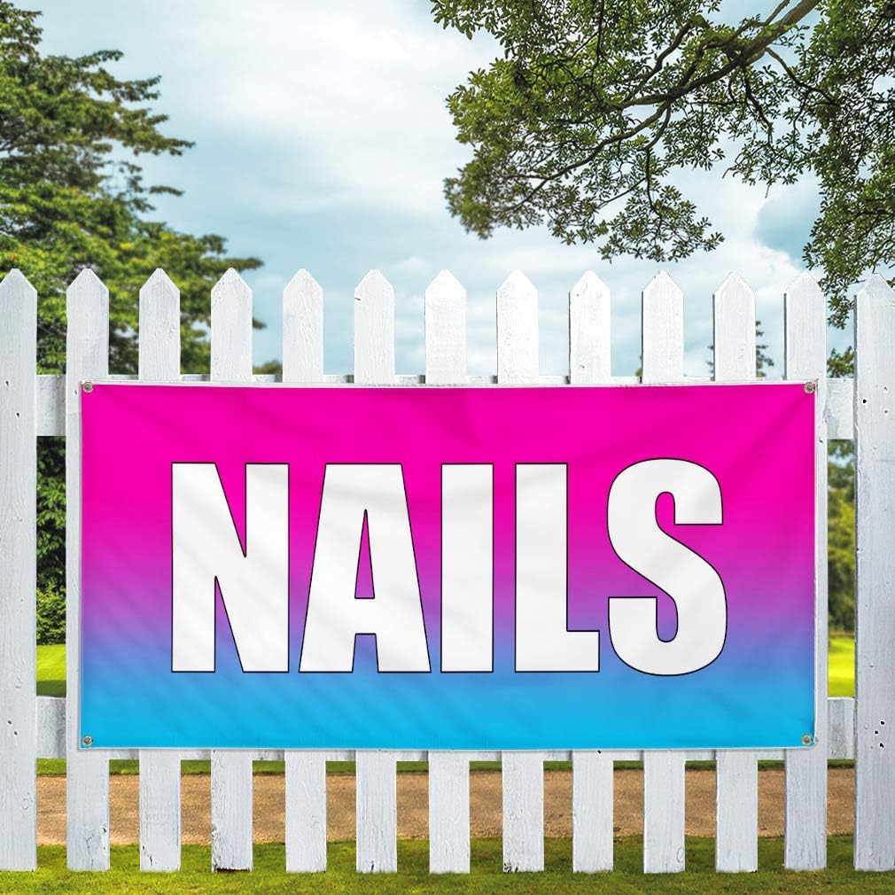 Vinyl Banner Multiple Sizes Nails Salon Business Outdoor Weatherproof Industrial Yard Signs Blue 4 Grommets 16x40Inches