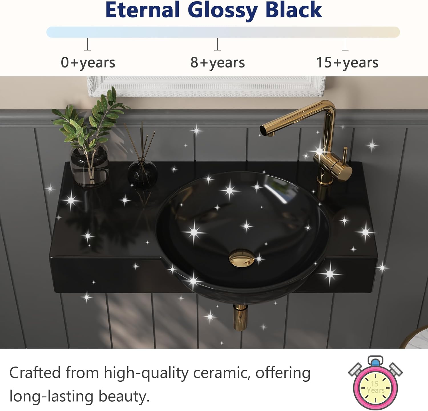 Wall Mounted Bathroom Sink, Deer Valley 30" x 18" Bathroom Vessel Sink, Black Modern Floating Countertop Lavatory Wall Hung Vessel Sink with Right Side Faucet Mount