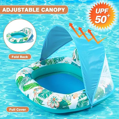 Miniatura 2 de WERNNSAI Flotador de piscina con dosel  Silla inflable de piscina con portavasos para adultos, hamaca de agua flotante para piscina, tumbona,