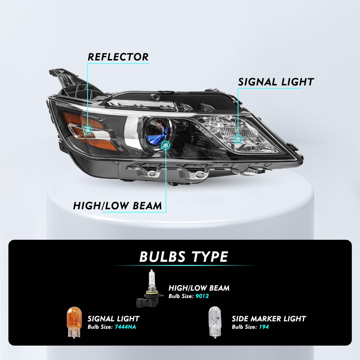 Fits For 2014-2020 Chevy Impala Headlight Assembly Halogen OE Style Projector Factory Headlamp LH+RH Pair Set Replacement Bulbs Included